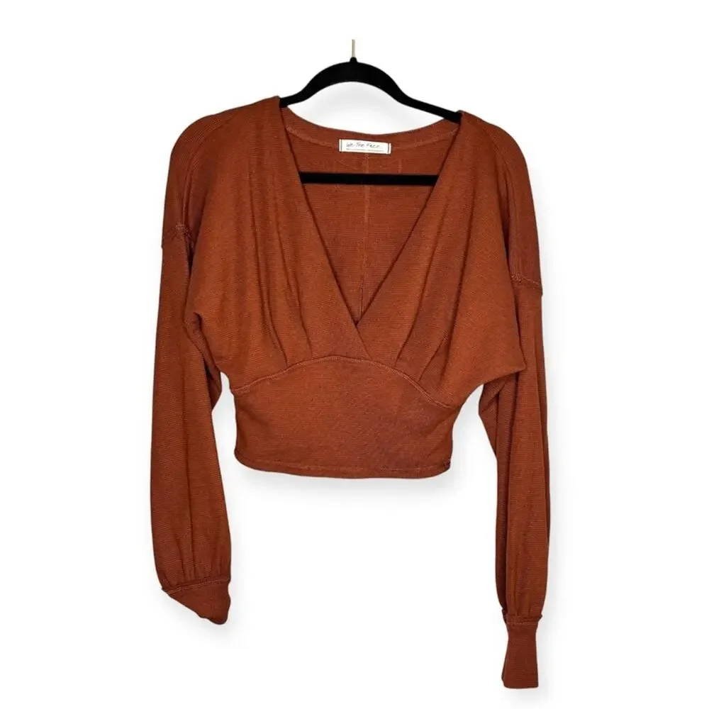 Free People All Nighter Cropped Top in chocolate brown v neckline women’s size S